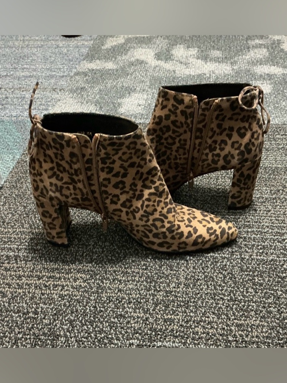 Stuart Weitzman Leopard Print Ankle Booties in Tan and Black
